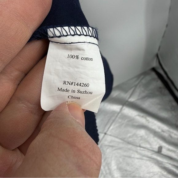 Petite Plume Navy blue Twill Margaux Dress in 100% cotton ruffle sleeves sz S - Picture 6 of 13